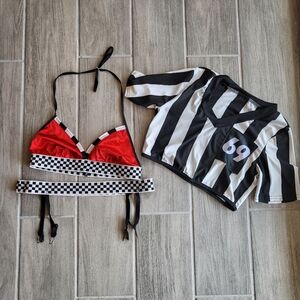 Sexy sports ref and race car girl NASCAR costumes sport theme lingerie Halloween